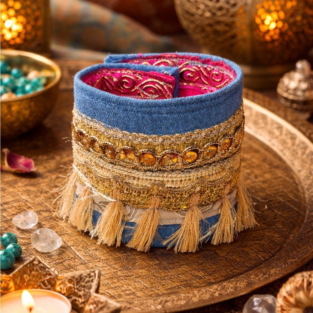 RUBYRUDI Cuff Bracelet Handcrafted OOAK Fabric Embellished Artisan Wearable Art